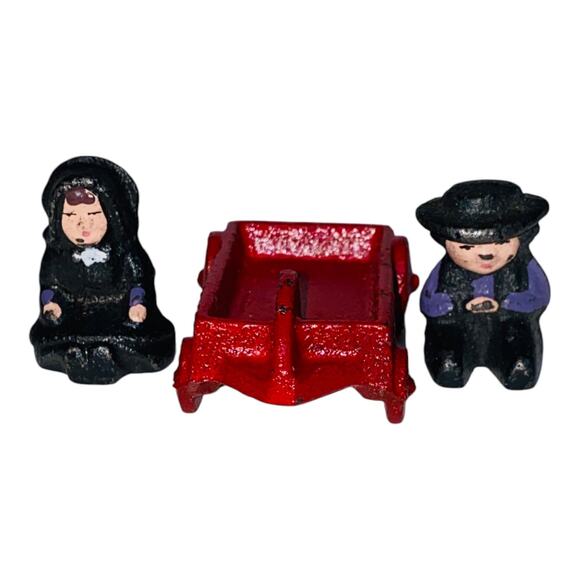 Vintage Cast Iron Amish Boy Girl Red Wagon 1997 John Wright Figurines  A929 - Picture 7 of 10